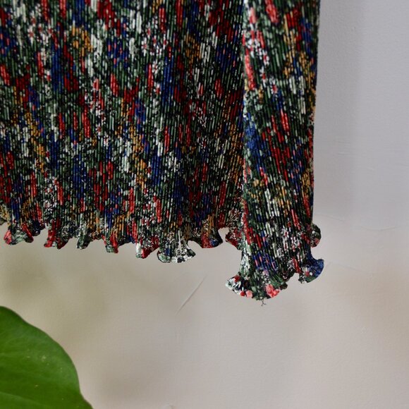 Vintage 1970s Sheer Floral Accordion Pleated High Neck Liz Roberts Dress Frills - Picture 5 of 9